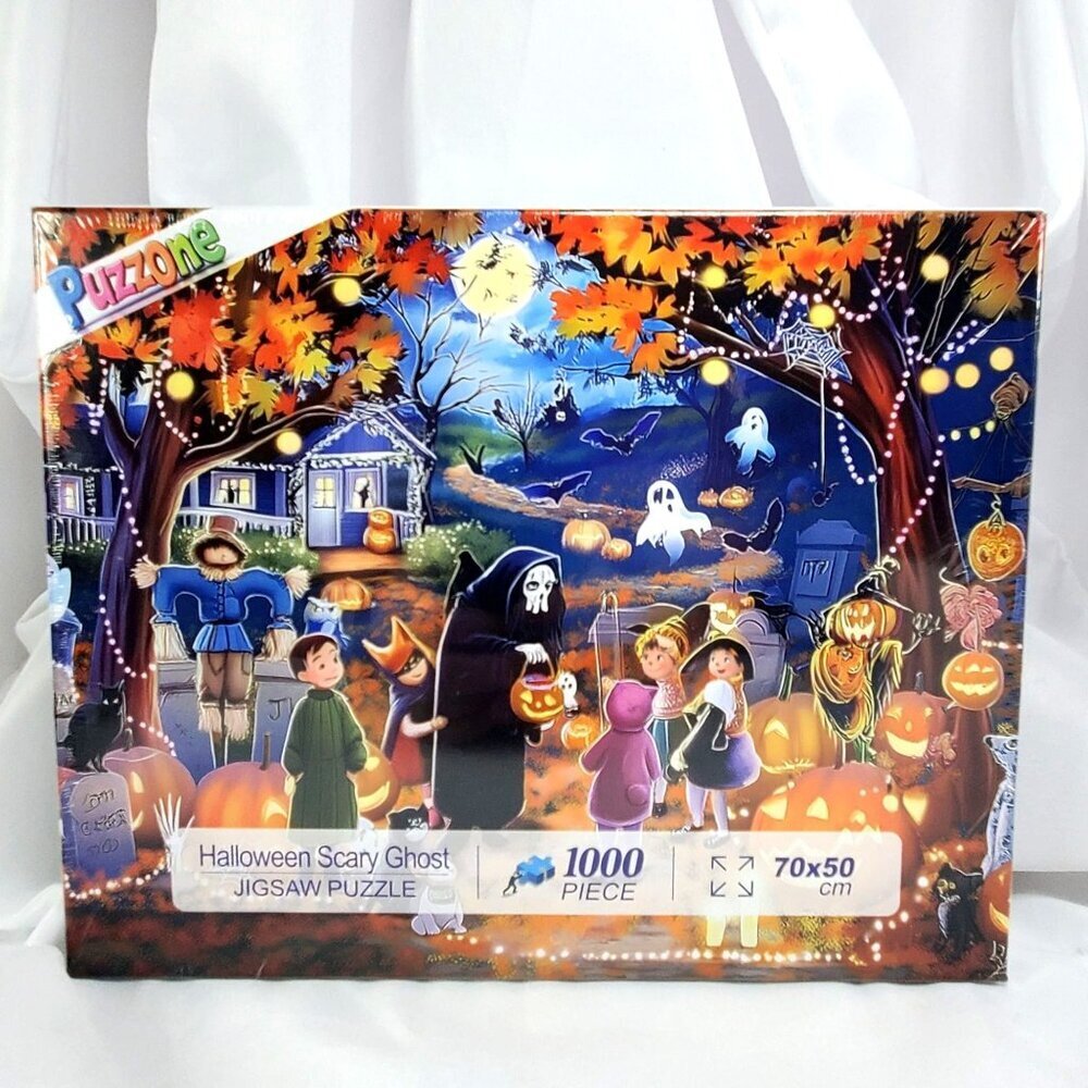 1000-Piece Halloween Jigsaw Puzzle Halloween Scary Ghosts Haunted Fun 70x50cm - Picture 1 of 5